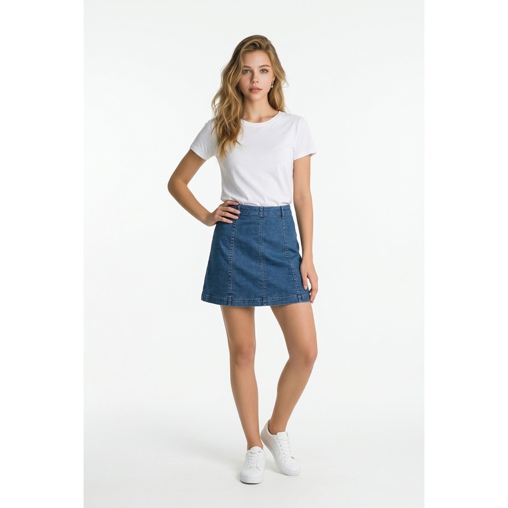 Free People Denim Mini Skirt Blue A-Line Seamed Back Zip Womens Size 4